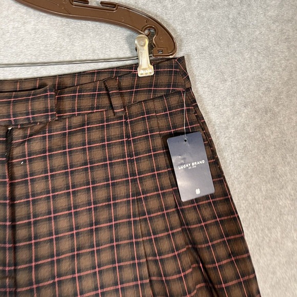 Lucky Brand Wide Leg Pants Medium Brown Plaid Academia Menswear Pleated Trousers - Picture 4 of 16